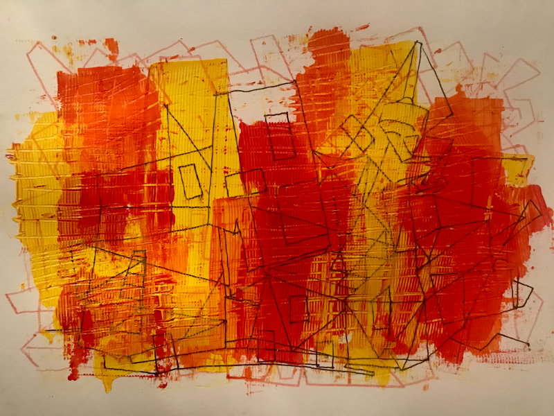 Compressed city | Acrylic on ink on paper | 14x21.6cm | 2019